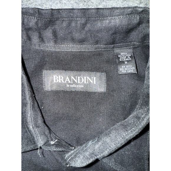 Brandini 100% Linen Short Sleeve Button Down Shirt Black Office Men M Dress Gorp - Picture 2 of 8